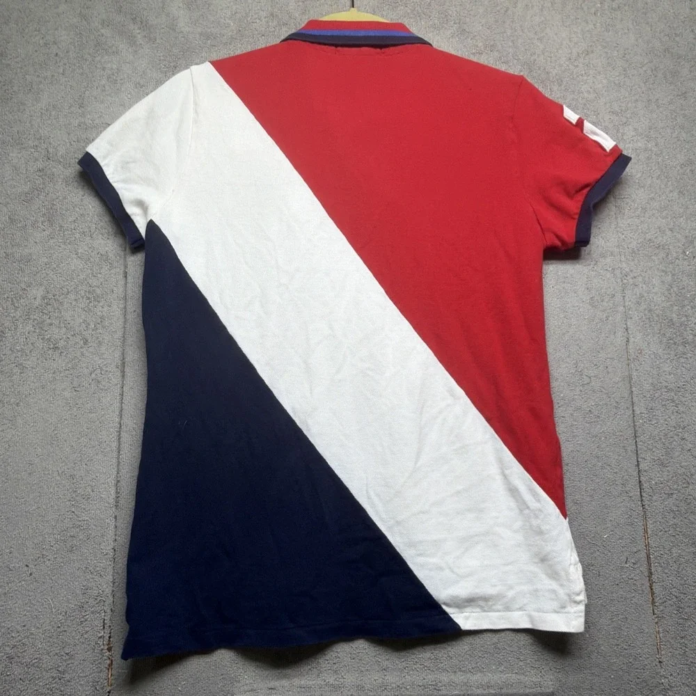 Ralph Lauren Skinny Polo‎ Shirt Equestrian Crest No 2 Sleeve Colorblock Mens L
